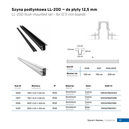 Szyna podtynkowa czarna Magnetic D 100cm