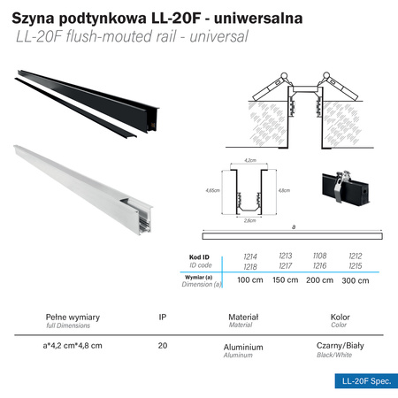Szyna Podtynkowa Magnetic F czarna 200cm